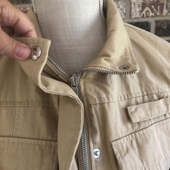 Sam Edelman Utility Jacket XS Beige Khaki Zip Front Pockets Military Style NWT - Picture 3 of 13